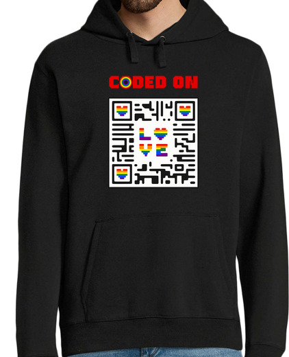 Sweat-shirt À Capuche Pour Homme coeur codé en QR sur la fierté love