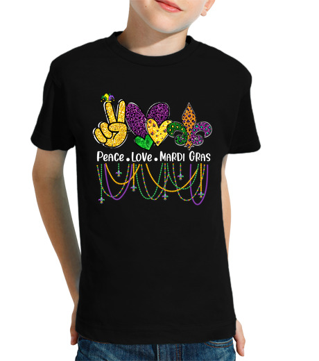 Tee Shirt Pour Enfant Manche Courte paix love mardi gras perles carnaval