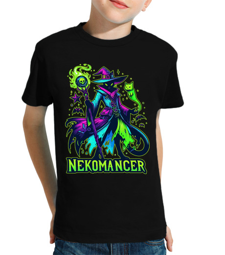 Tee Shirt Pour Enfant Manche Courte chat noir sorcière nekomancer