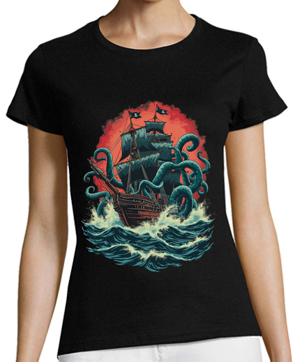 Image of Pirate Ship Kraken Ocean Battle Monster