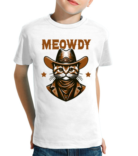 Tee Shirt Pour Enfant Manche Courte chat drôle miaou cow-boy western vintag