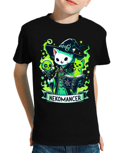 Tee Shirt Pour Enfant Manche Courte drôle de chat blanc sorcière nekomancer