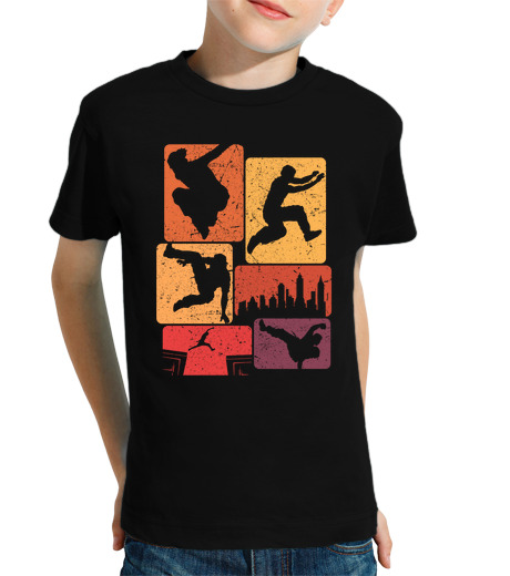 Tee Shirt Pour Enfant Manche Courte rétro parkour freerunning horizon de la