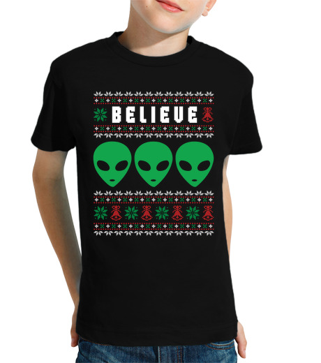 Tee Shirt Pour Enfant Manche Courte pull de Noël moche et extraterrestre