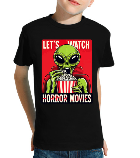 Tee Shirt Pour Enfant Manche Courte regardons des films d39horreur avec du