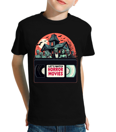 Tee Shirt Pour Enfant Manche Courte regardons des films d39horreur zombie