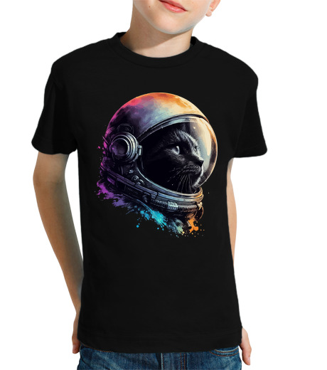 Tee Shirt Pour Enfant Manche Courte chat astronaute éclaboussant