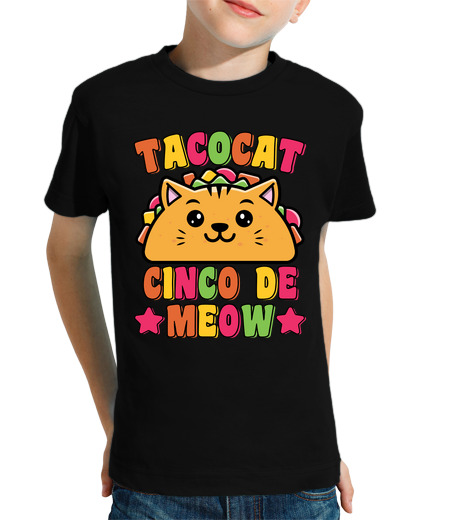 Tee Shirt Pour Enfant Manche Courte jeu de mots drôle de chat taco cinco de