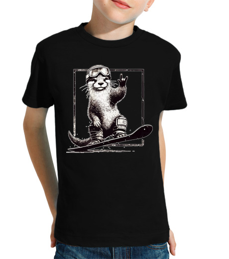 Tee Shirt Pour Enfant Manche Courte Drôle de loutre snowboardeuse