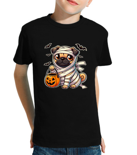 Tee Shirt Pour Enfant Manche Courte carlin halloween momie mignon carlin en