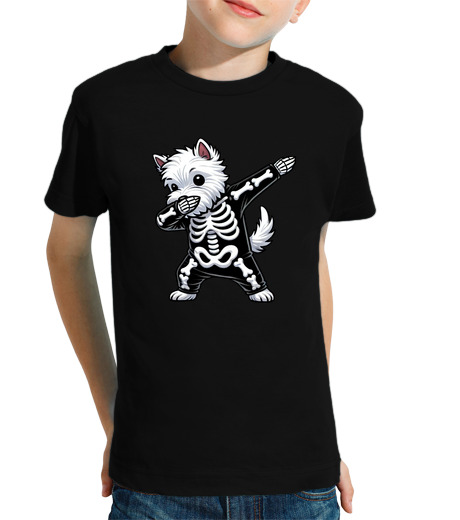 Tee Shirt Pour Enfant Manche Courte Westie squelette d39Halloween mignon ou