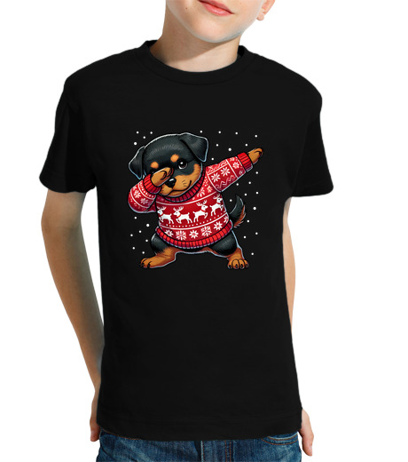 Tee Shirt Pour Enfant Manche Courte rottweiler de Noël love c39est drôle