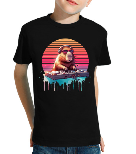 Tee Shirt Pour Enfant Manche Courte fynny capybara musique maison de DJ