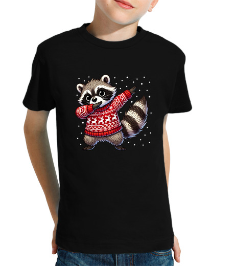 Tee Shirt Pour Enfant Manche Courte raton laveur de Noël love le raton lave