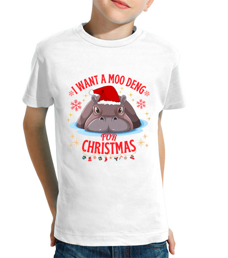 Tee Shirt Pour Enfant Manche Courte je veux un moo deng pour Noël