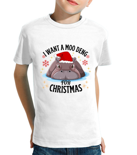 Tee Shirt Pour Enfant Manche Courte je veux un moo deng pour Noël