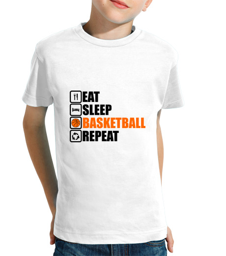 Tee Shirt Pour Enfant Manche Courte Eat Sleep Basketball Repeat