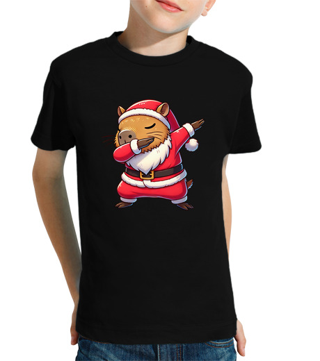 Tee Shirt Pour Enfant Manche Courte Capybara de Noël Père Noël Capybara drô