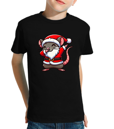 Tee Shirt Pour Enfant Manche Courte rat de Noël Père Noël drôle de rat love