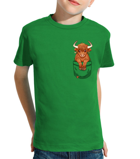 Tee Shirt Pour Enfant Manche Courte poche mignonne écossaise highland vache - chemise pour enfants