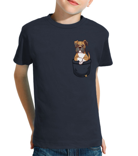 Tee Shirt Pour Enfant Manche Courte poche mignon boxer chiot - chemise pour enfants