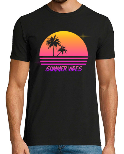Image of summer vibes - retro synth sunset style - mens shirt