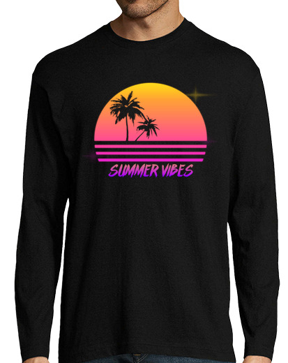 Image of summer vibes - retro synth sunset style - mens long sleeve shirt