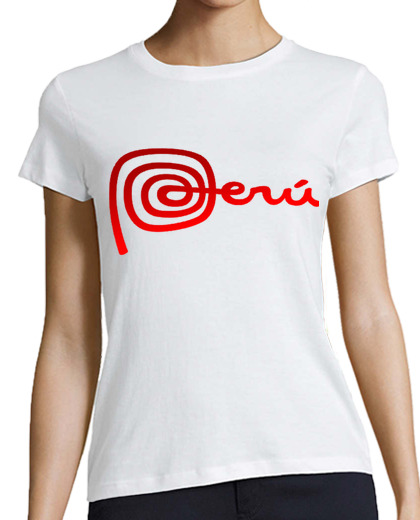 Image of marca perú -woman, baseball style, white and red