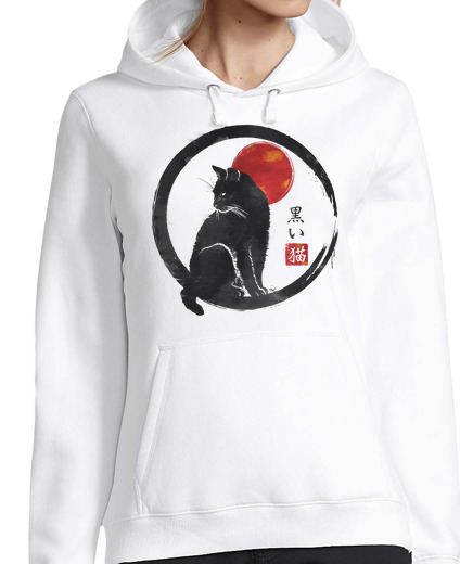 Sweat-shirt À Capuche Pour Femme chat noir