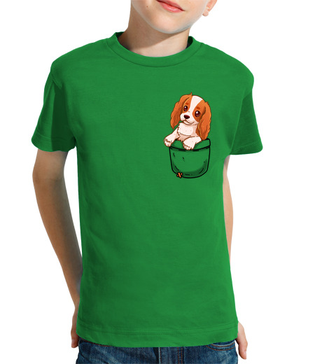 Tee Shirt Pour Enfant Manche Courte poche cavalier mignon charles spaniel - chemise enfant