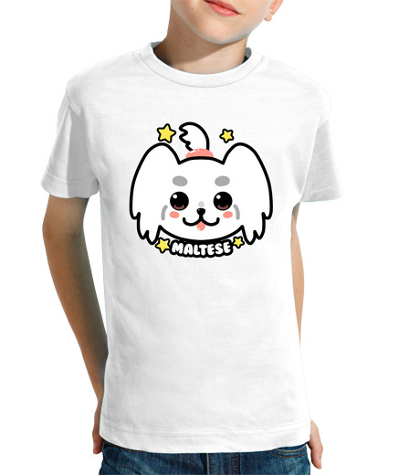 T-shirt bambino manica corta faccia di cane kawaii maltese - maglietta per bambini