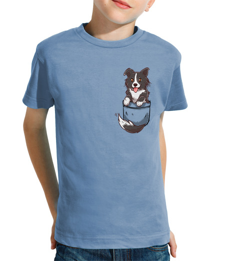 Tee Shirt Pour Enfant Manche Courte pocket cute dog border collie - chemise enfant