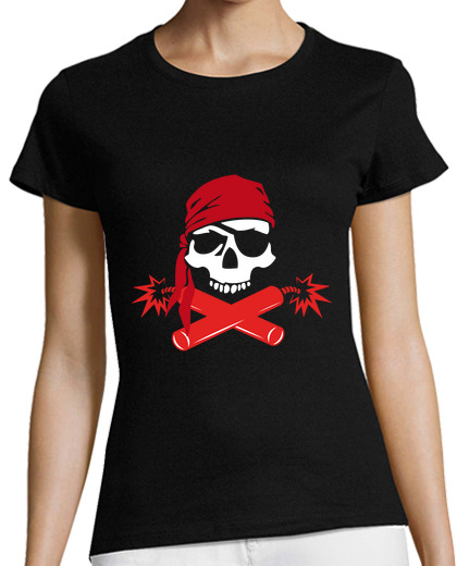 Image of women's t-shirt - jolly roger pirate dynamite