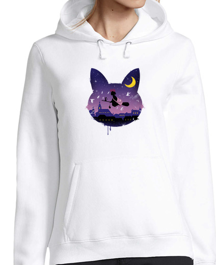 Sweat-shirt À Capuche Pour Femme balade chat de minuit