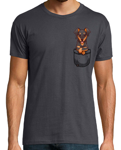 Image of pocket cute dobermann dog - mens shirt