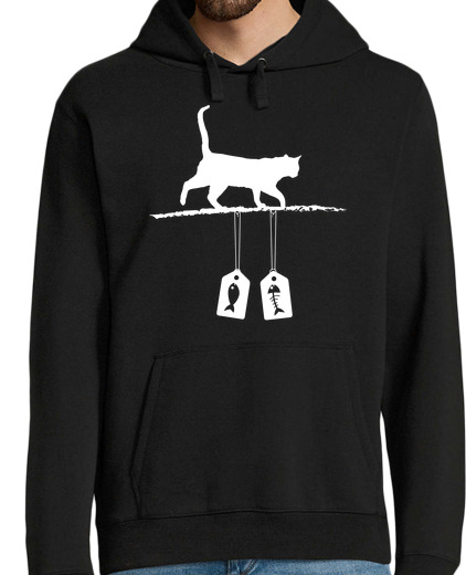 Sweat-shirt À Capuche Pour Homme silhouette de chat - étiquettes de vent