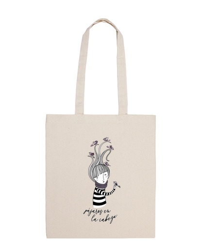 Bolsa De Tela pájaros en la cabeza - dibujo en blanco laTostadora