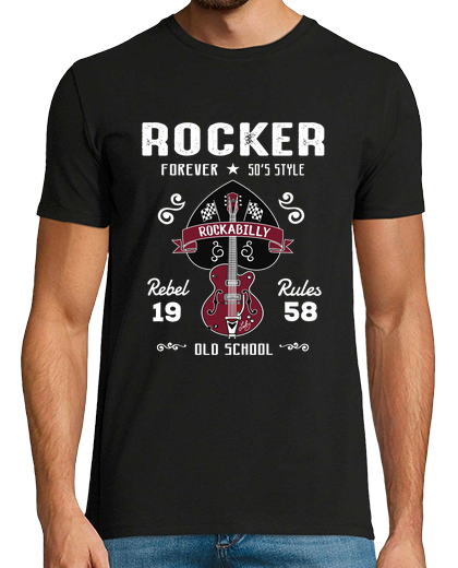 Image of rockabilly retro rocker t shirt 1958 rebel rules
