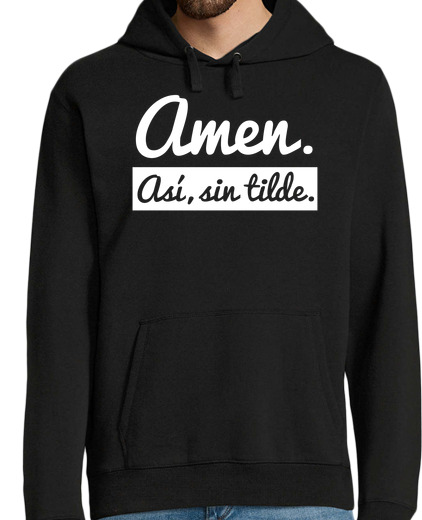 Sweat-shirt À Capuche Pour Homme amen oui sans tilde (fond sombre)