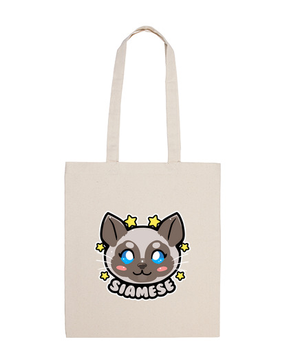 Image of kawaii chibi siamese cat face - tote bag