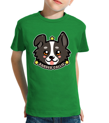 Tee Shirt Pour Enfant Manche Courte kawaii chibi border collie face de chien - chemise enfant