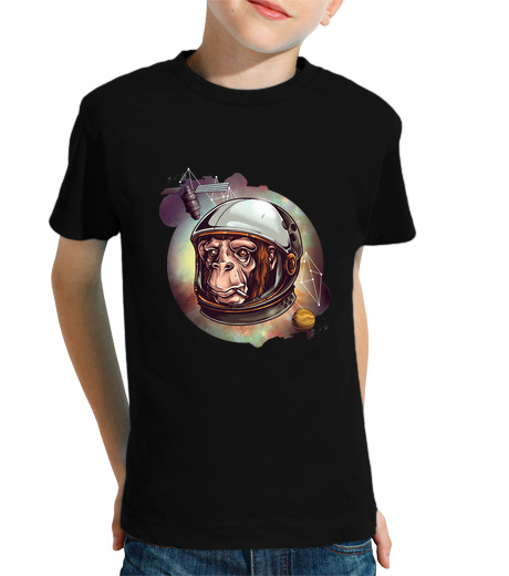 Tee Shirt Pour Enfant Manche Courte le singe astronaute