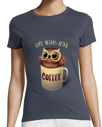 Image of night owl - cute owl - morning coffee