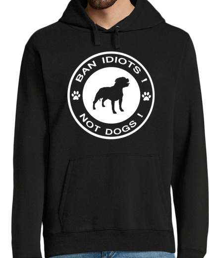 Sweat-shirt À Capuche Pour Homme Interdire les idiots not chiens (blanc)