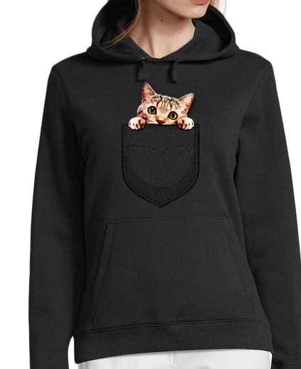 Sweat-shirt À Capuche Pour Femme Chat dans la poche