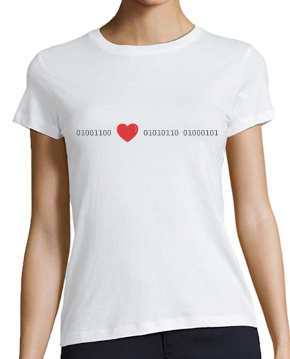 Image of love in binary code, woman t-shirt