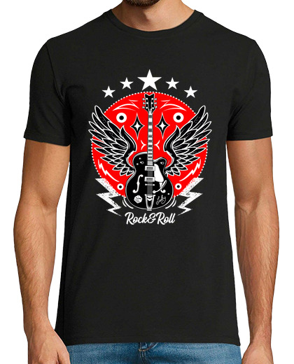 Image of retro rock t shirt guitar wings vintage rockabilly music rock n roll rockers
