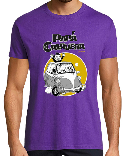 Image of dad calavera men's t shirt , short manga , purple, extra quality