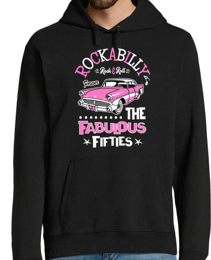 Sweat-shirt À Capuche Pour Homme design rocka bill et rock and roll rose