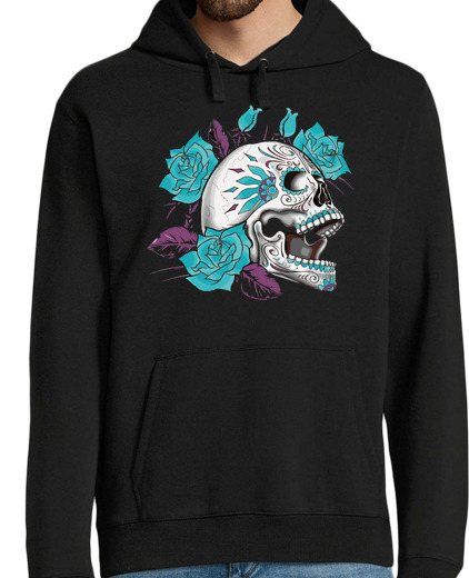 Sweat-shirt À Capuche Pour Homme Calavera Catrina Blue Roses 1